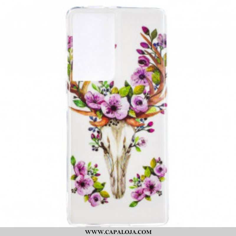 Capa Para Samsung Galaxy S21 Ultra 5G Alce Floral Fluorescente