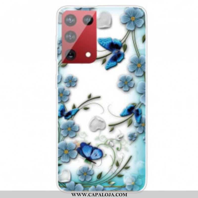 Capa Para Samsung Galaxy S21 Ultra 5G Borboletas E Flores Retrô