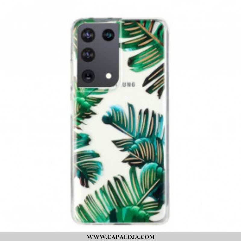 Capa Para Samsung Galaxy S21 Ultra 5G Folhas Verdes Sem Costura