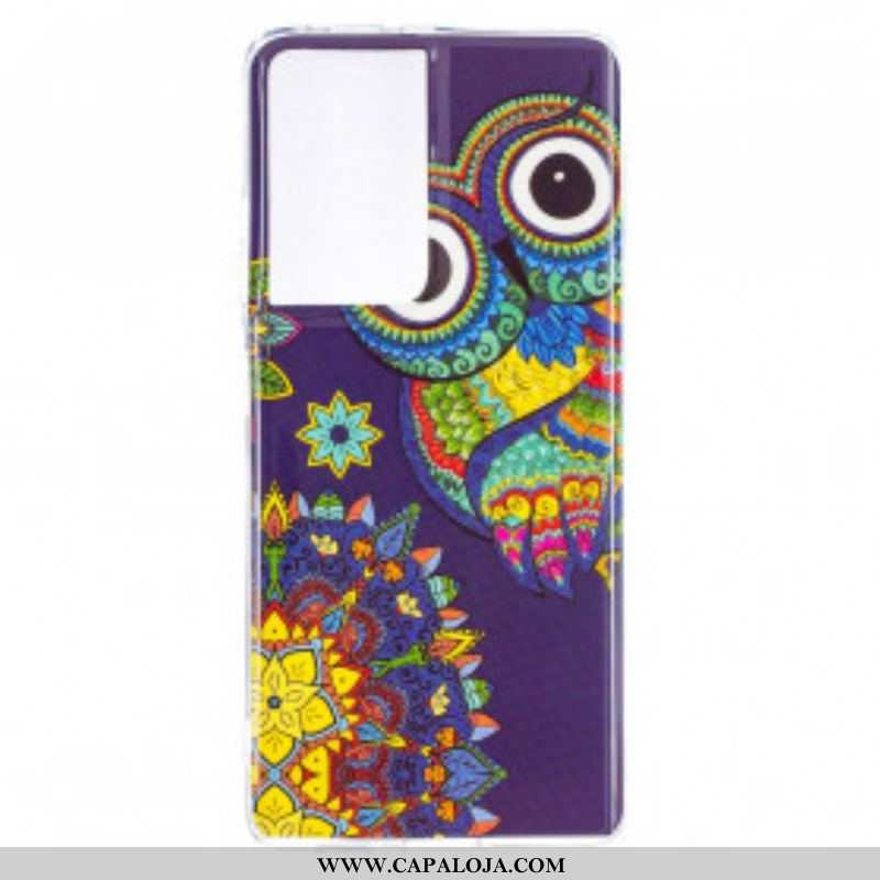 Capa Para Samsung Galaxy S21 Ultra 5G Mandala Coruja Fluorescente