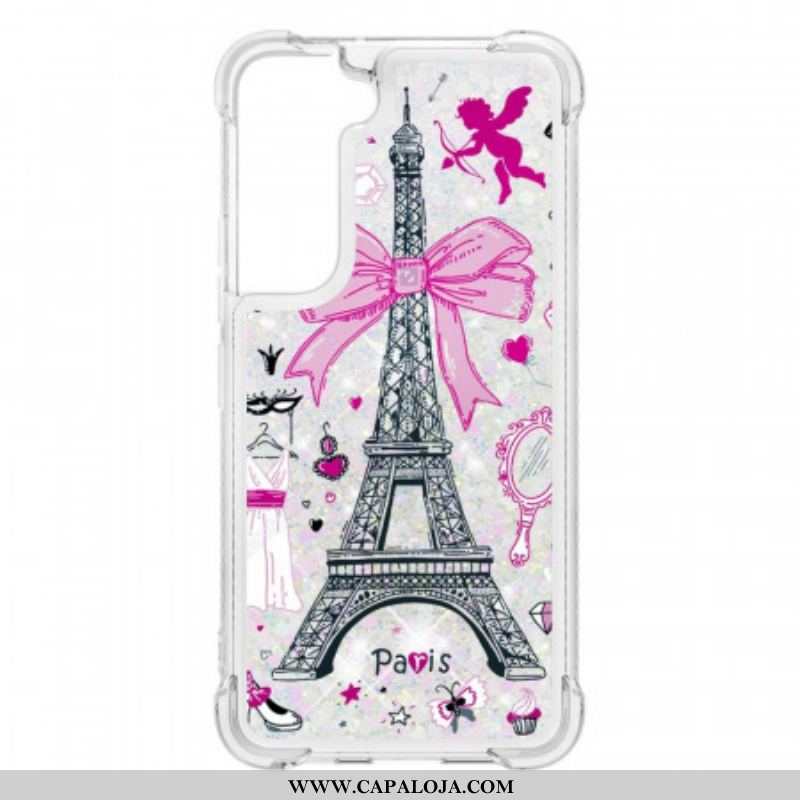 Capa Para Samsung Galaxy S22 5G As Lantejoulas Da Torre Eiffel