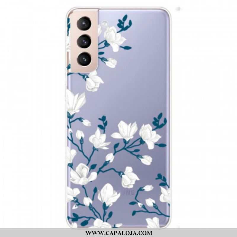 Capa Para Samsung Galaxy S22 5G Flores Brancas Sem Costura