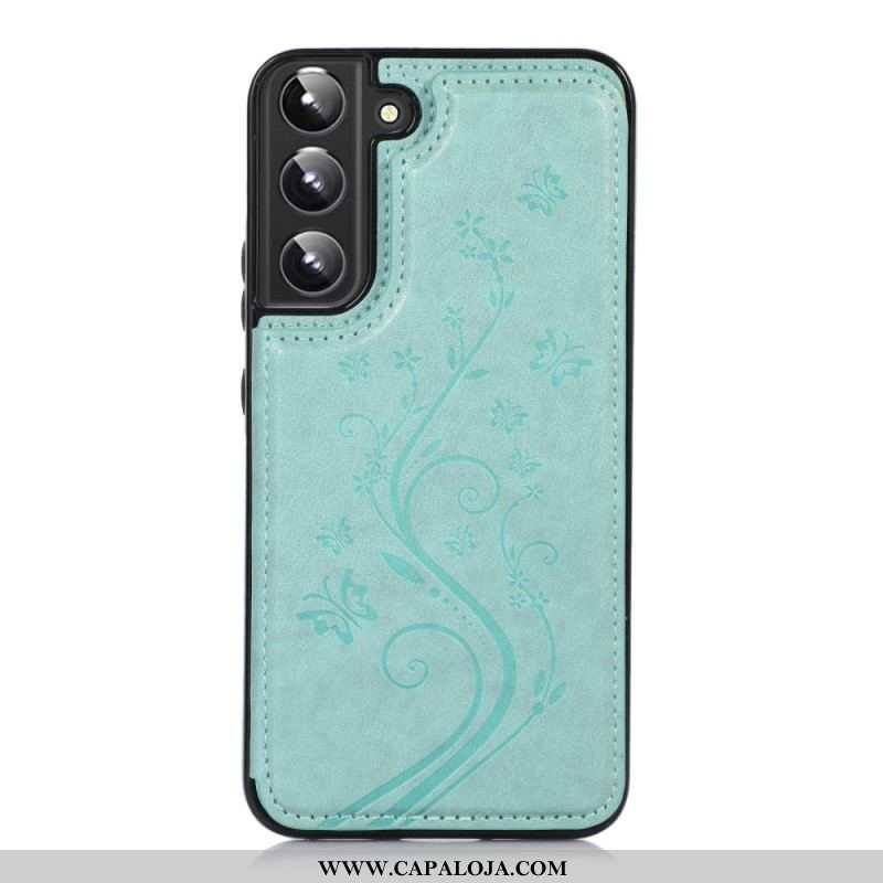 Capa Para Samsung Galaxy S22 5G Porta-cartões De Couro Sintético Suporte De Flores