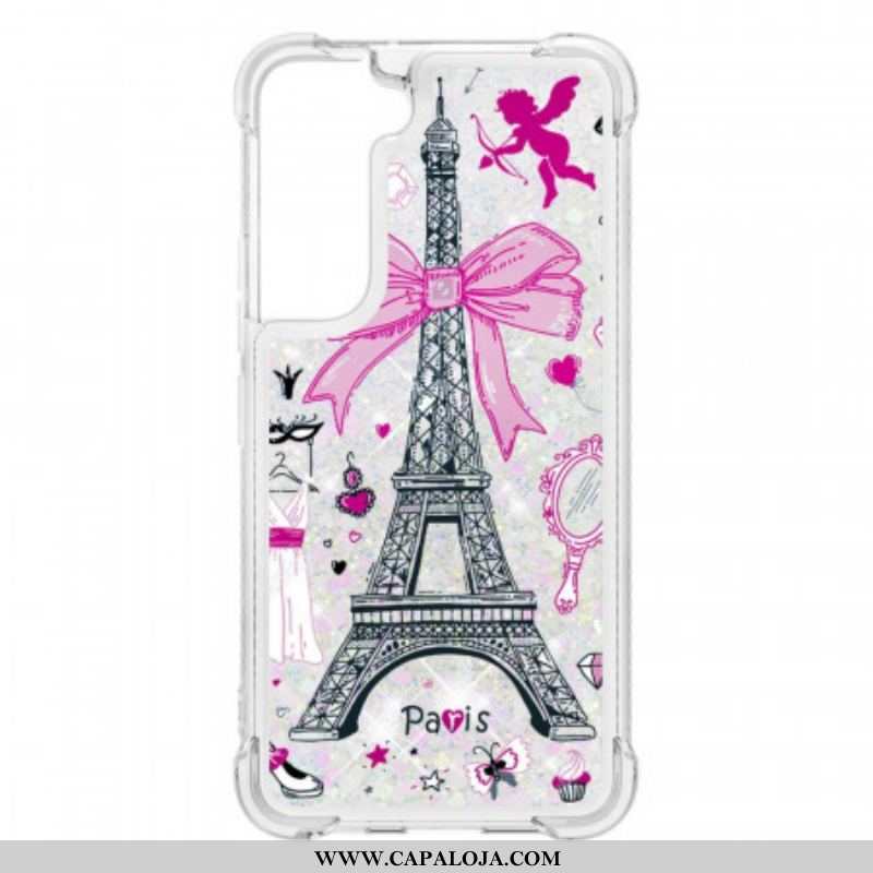 Capa Para Samsung Galaxy S22 Plus 5G As Lantejoulas Da Torre Eiffel