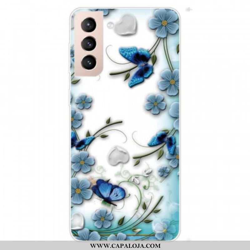 Capa Para Samsung Galaxy S22 Plus 5G Borboletas E Flores Retrô