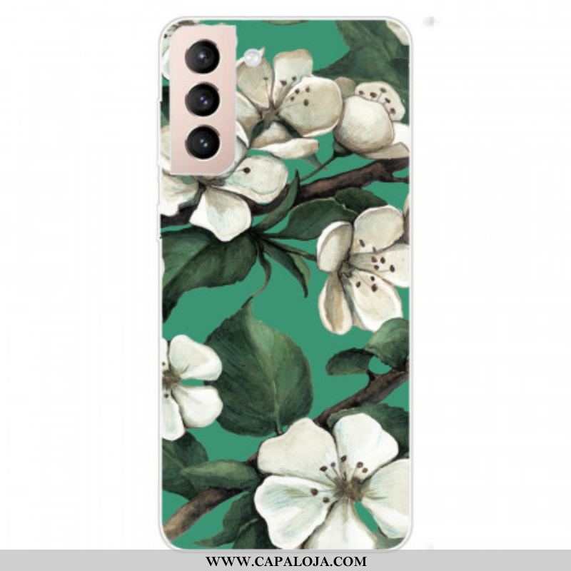 Capa Para Samsung Galaxy S22 Plus 5G Flores Brancas Pintadas