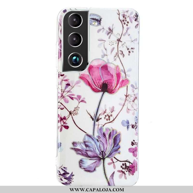 Capa Para Samsung Galaxy S22 Plus 5G Flores Em Mármore