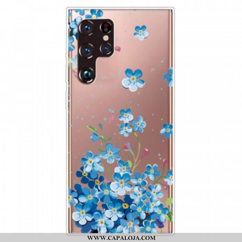 Capa Para Samsung Galaxy S22 Ultra 5G Flores Azuis