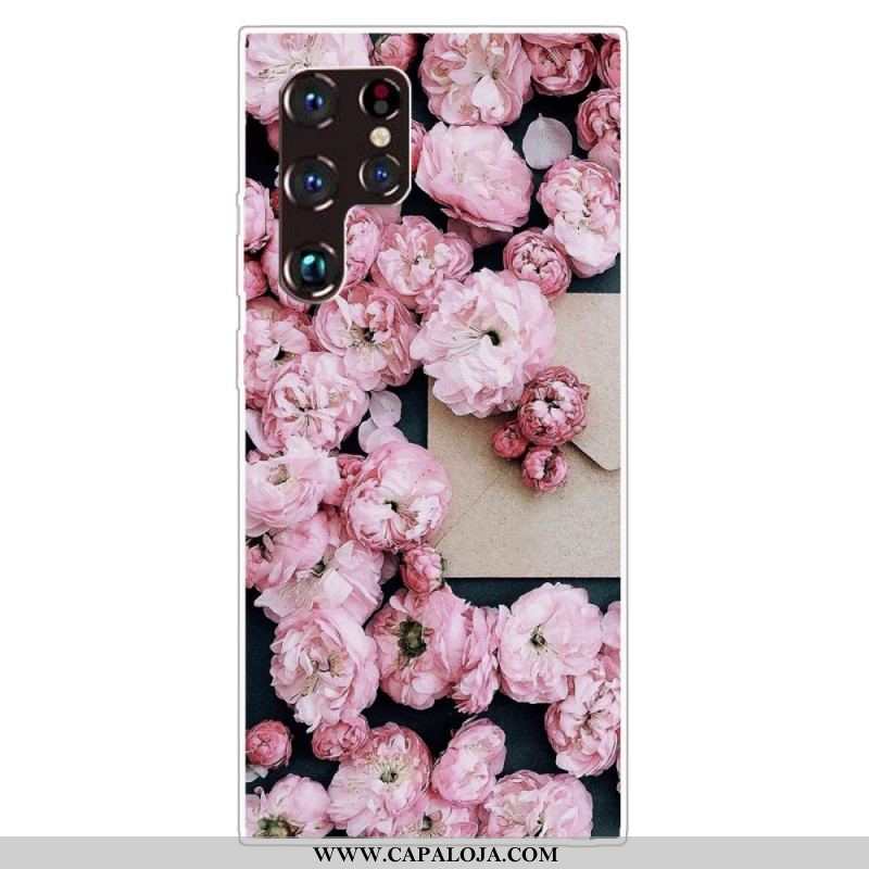 Capa Para Samsung Galaxy S22 Ultra 5G Flores Cor De Rosa