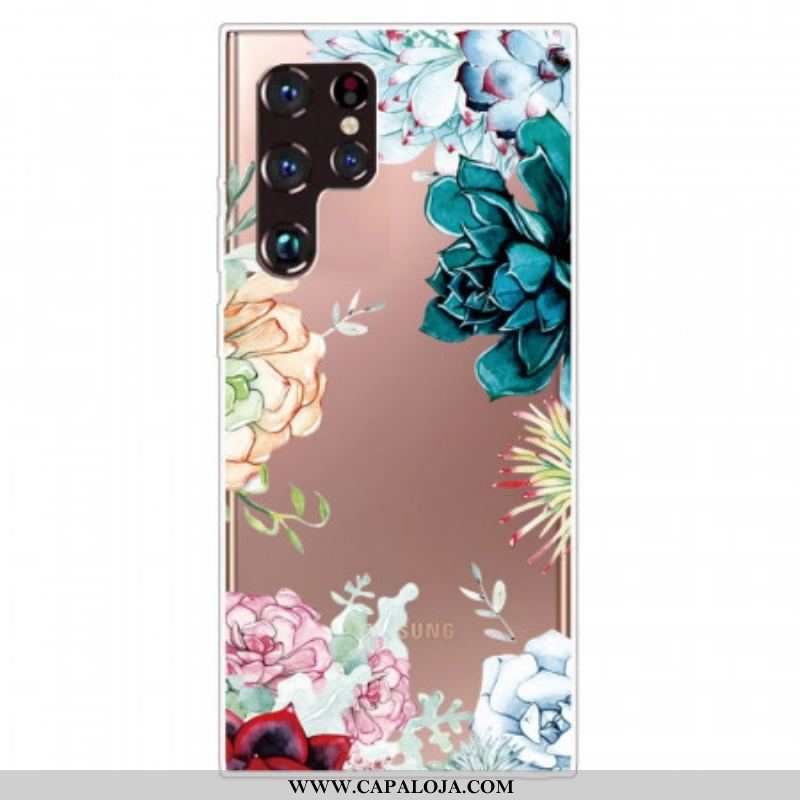 Capa Para Samsung Galaxy S22 Ultra 5G Flores Em Aquarela Sem Costura