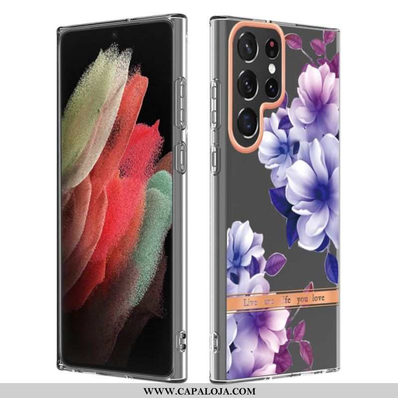 Capa Para Samsung Galaxy S22 Ultra 5G Flores Viva A Vida Que Você Ama