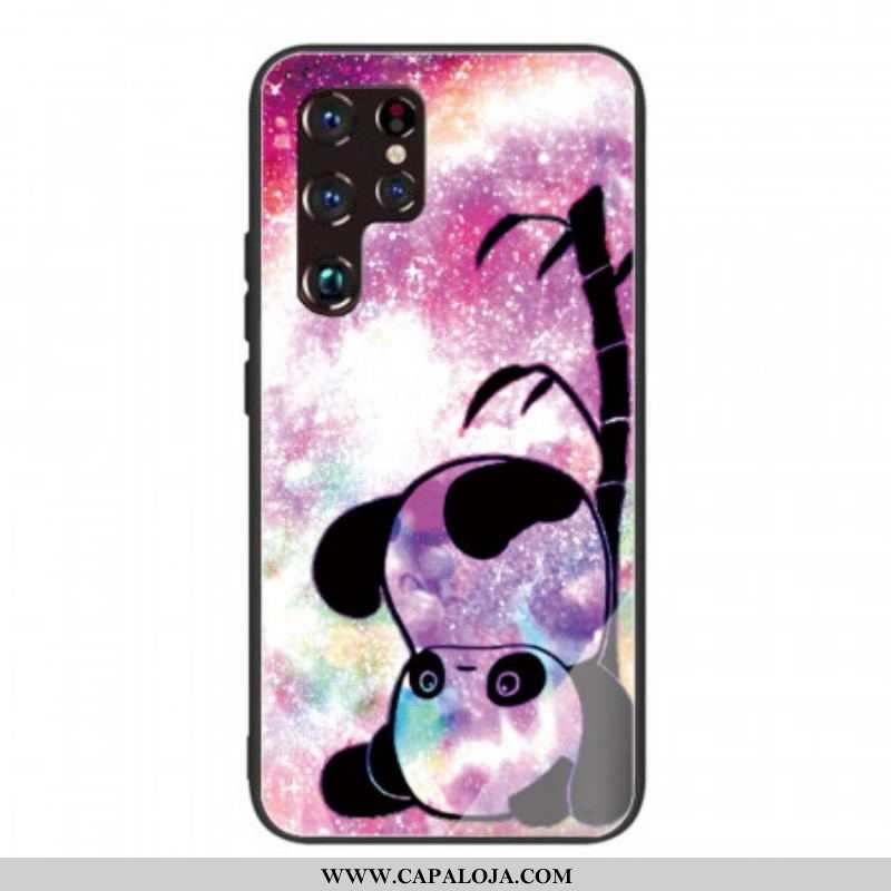 Capa Para Samsung Galaxy S22 Ultra 5G Panda E Vidro Temperado De Bambu