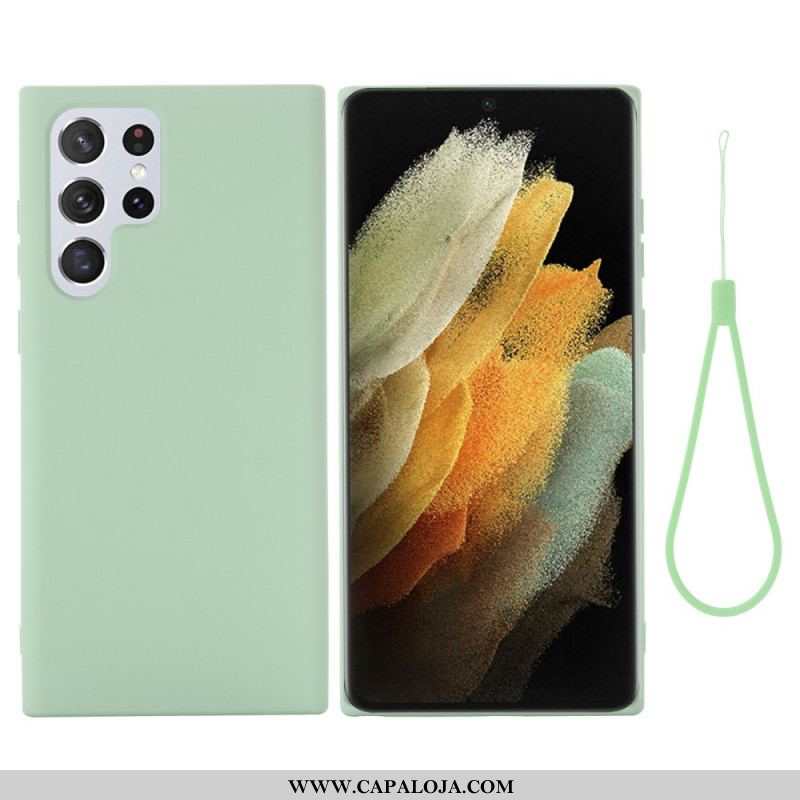 Capa Para Samsung Galaxy S22 Ultra 5G Silicone Líquido Com Cordão