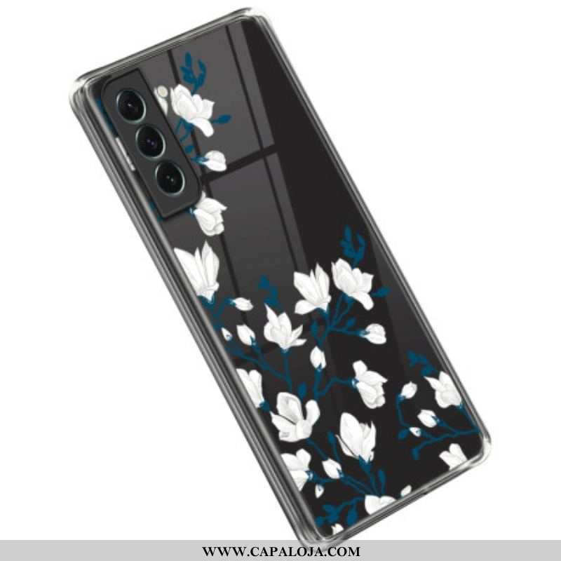 Capa Para Samsung Galaxy S23 5G Flores Brancas Sem Costura