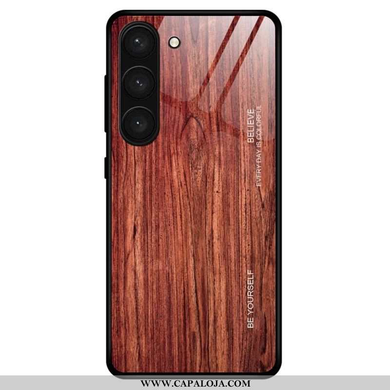 Capa Para Samsung Galaxy S23 5G Vidro Temperado Com Design De Madeira