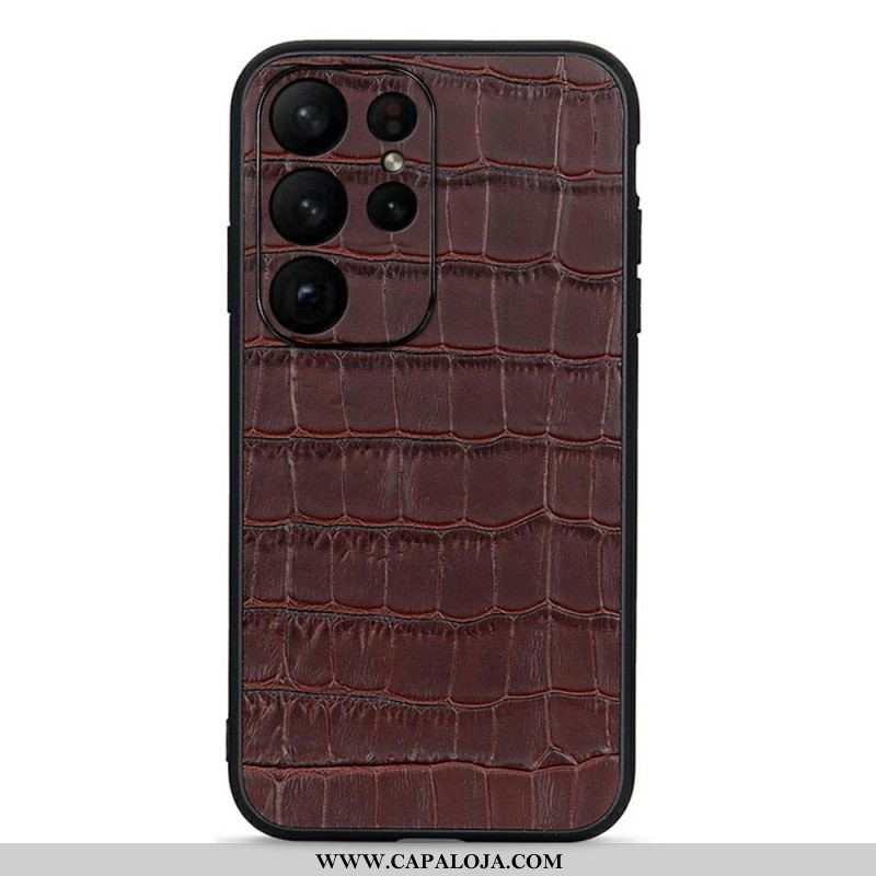 Capa Para Samsung Galaxy S23 Ultra 5G Couro Genuíno Estilo Crocodilo