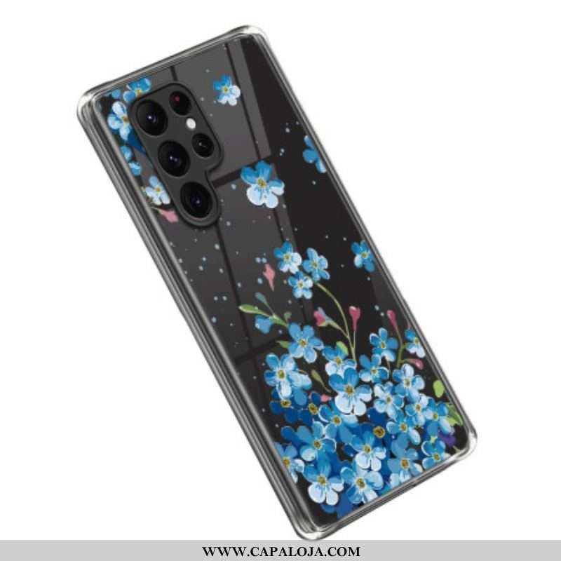 Capa Para Samsung Galaxy S23 Ultra 5G Flores Azuis