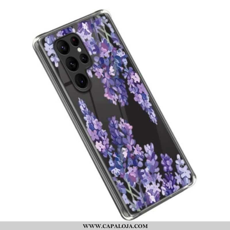 Capa Para Samsung Galaxy S23 Ultra 5G Flores Roxas Sem Costura