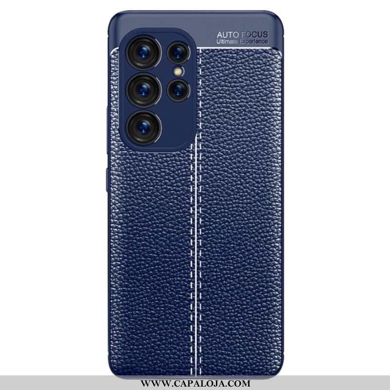 Capa Para Samsung Galaxy S23 Ultra 5G Linha Dupla Efeito Couro Litchi