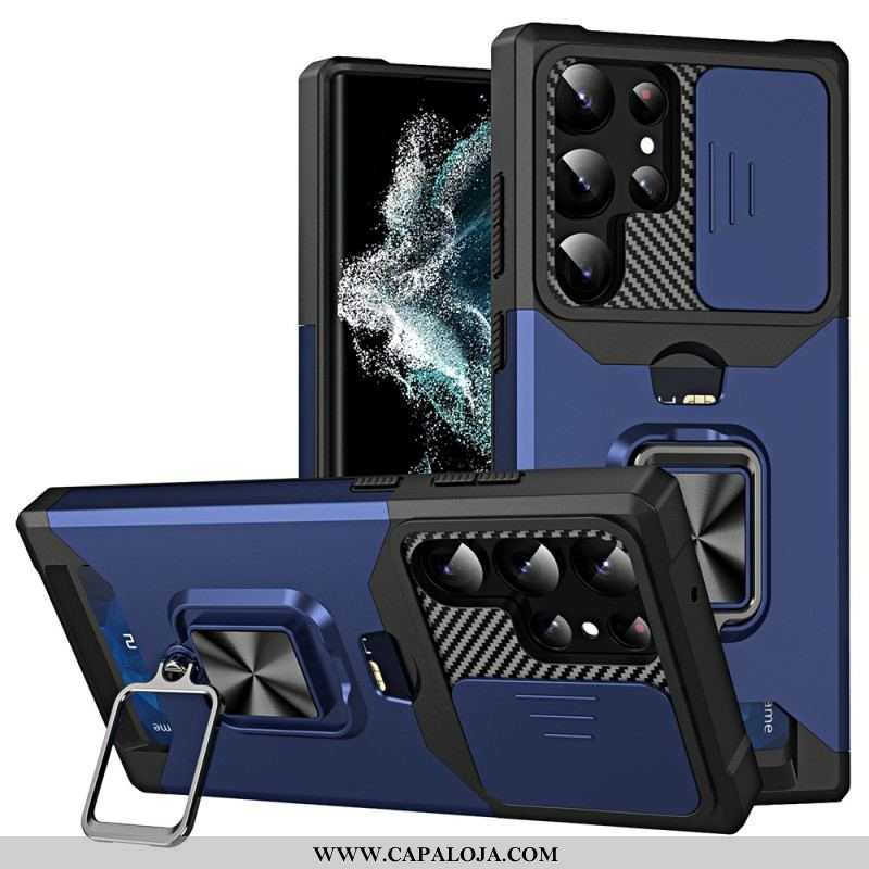 Capa Para Samsung Galaxy S23 Ultra 5G Suporte E Suporte Para Cartão Protetor De Lente