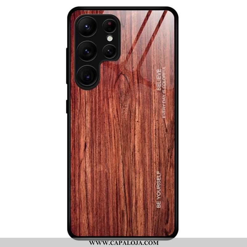 Capa Para Samsung Galaxy S23 Ultra 5G Vidro Temperado Com Design De Madeira