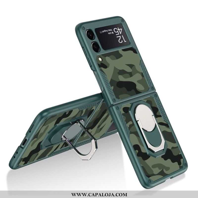 Capa Para Samsung Galaxy Z Flip 3 5G De Couro Anel De Suporte Camuflado Gkk