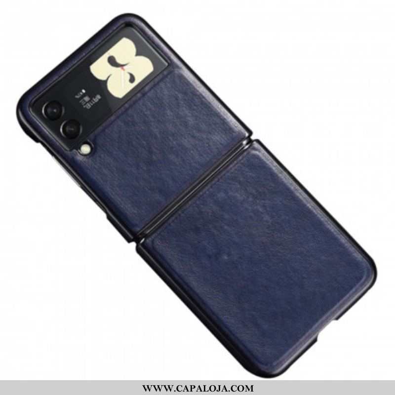 Capa Para Samsung Galaxy Z Flip 3 5G De Couro Costura Efeito Couro