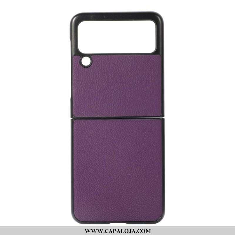 Capa Para Samsung Galaxy Z Flip 3 5G De Couro Couro Lichia Genuíno