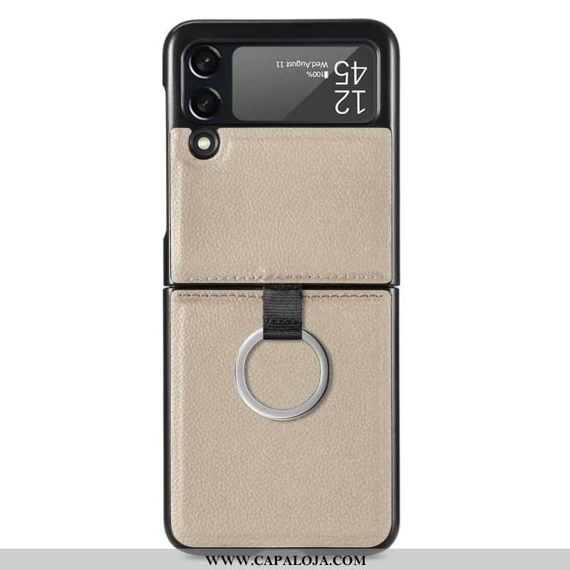 Capa Para Samsung Galaxy Z Flip 3 5G De Couro Efeito Couro Com Anel