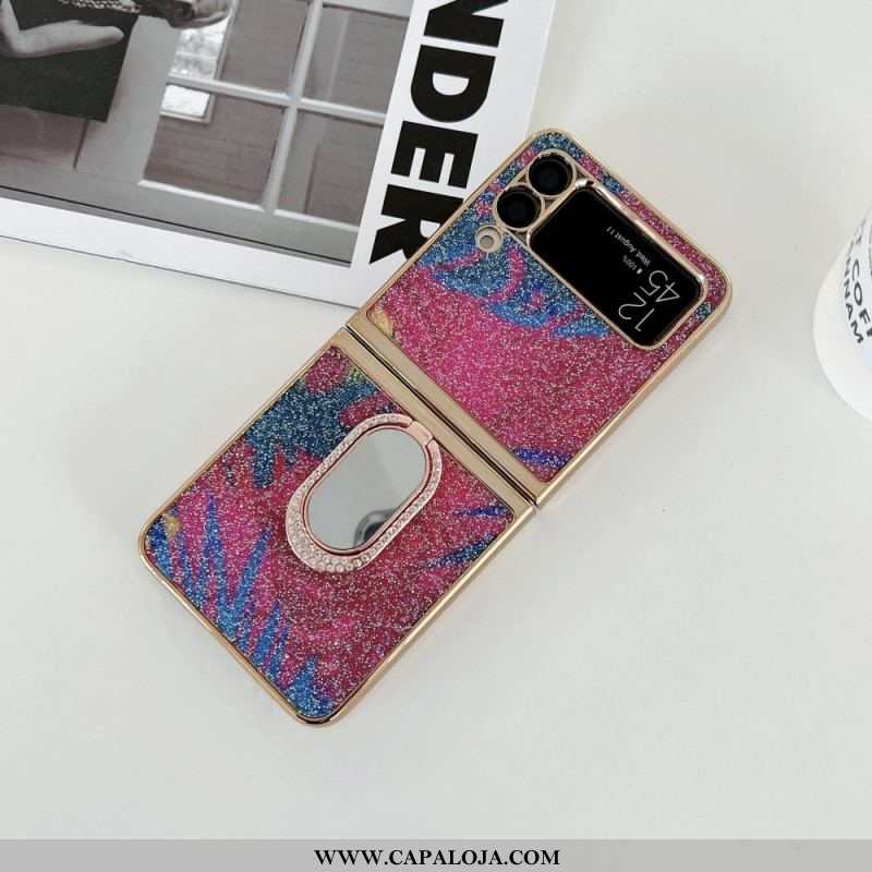 Capa Para Samsung Galaxy Z Flip 3 5G De Couro Pedras Extravagantes Com Suporte De Anel