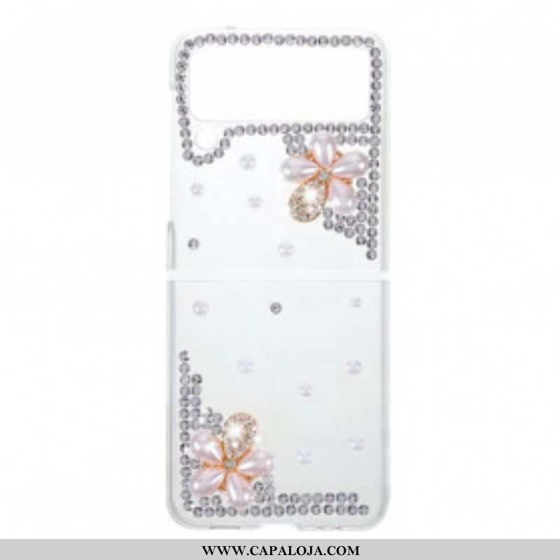 Capa Para Samsung Galaxy Z Flip 3 5G De Couro Pedras Preciosas