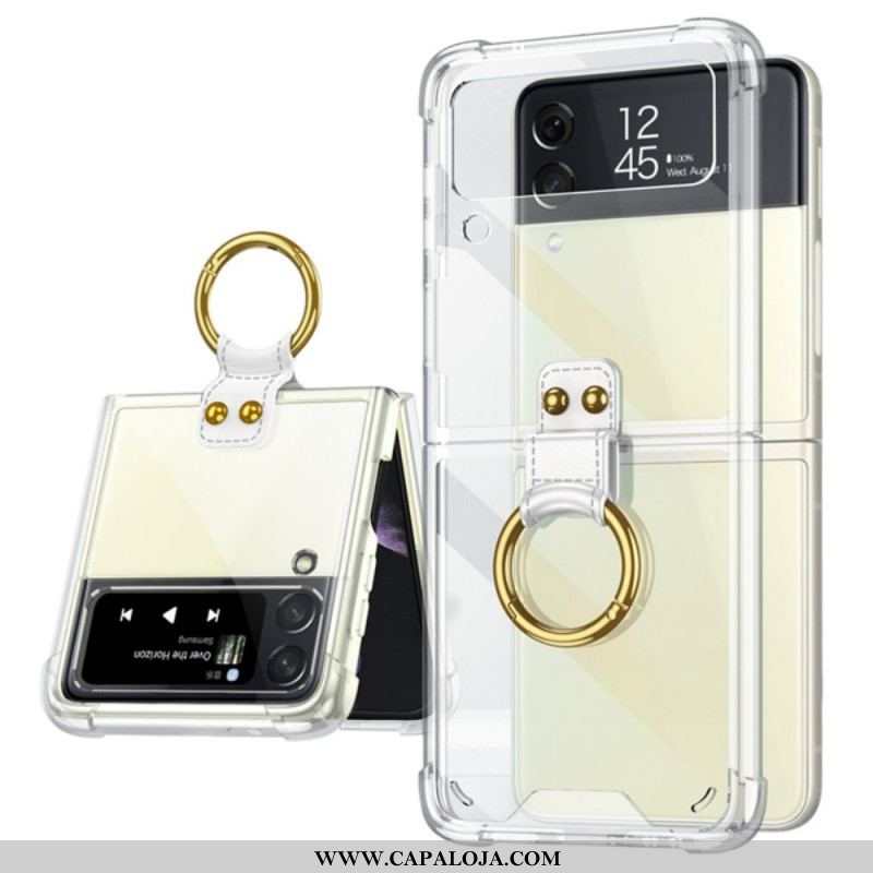 Capa Para Samsung Galaxy Z Flip 3 5G De Couro Suporte De Anel Transparente Gkk