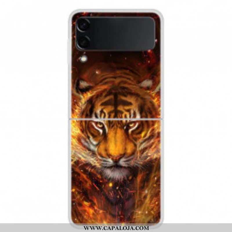 Capa Para Samsung Galaxy Z Flip 3 5G De Couro Tigre De Fogo