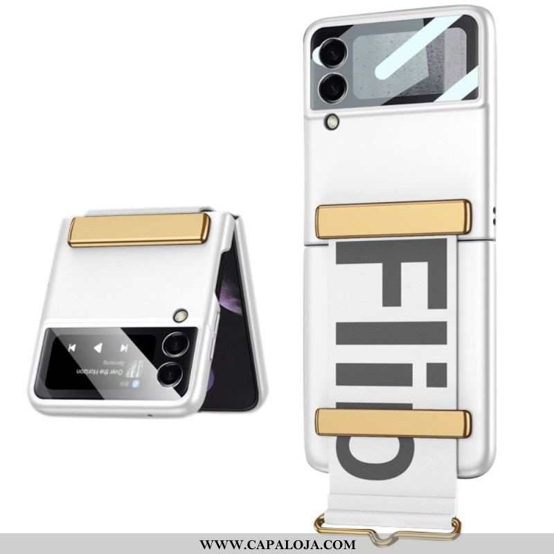 Capa Para Samsung Galaxy Z Flip 3 5G De Couro Vidro Temperado E Letras De Alça Gkk