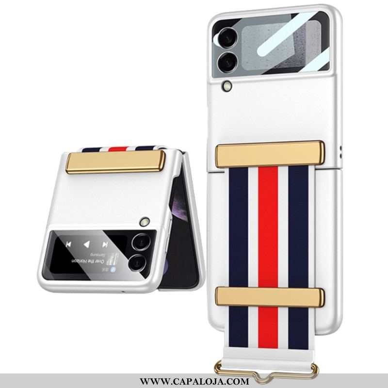 Capa Para Samsung Galaxy Z Flip 3 5G De Couro Vidro Temperado E Pulseira Gkk