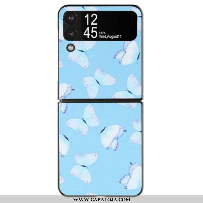 Capa Para Samsung Galaxy Z Flip 4 De Couro Borboletas De Couro Sintético