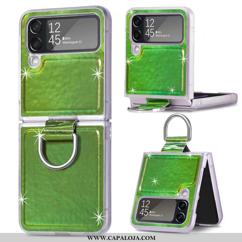 Capa Para Samsung Galaxy Z Flip 4 De Couro Cores Elétricas E Anel