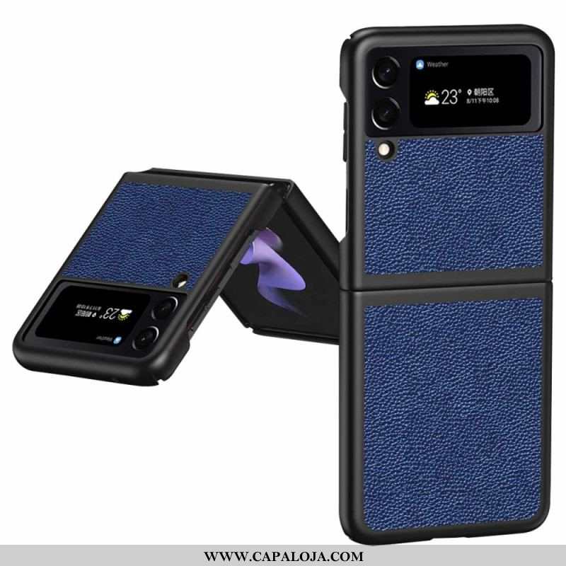 Capa Para Samsung Galaxy Z Flip 4 De Couro Couro Cor De Lichia Genuíno