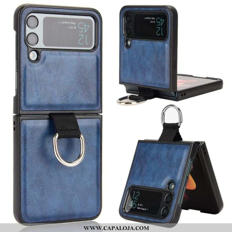 Capa Para Samsung Galaxy Z Flip 4 De Couro Estilo De Couro Com Anel