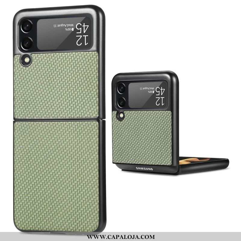 Capa Para Samsung Galaxy Z Flip 4 De Couro Fibra De Carbono Texturizada