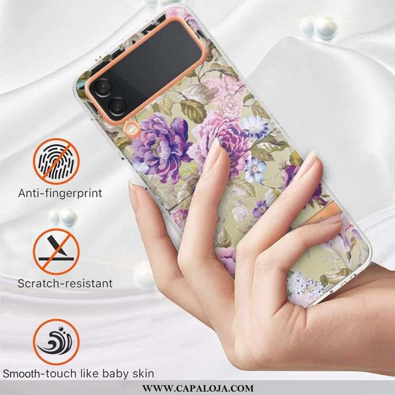 Capa Para Samsung Galaxy Z Flip 4 De Couro Floral