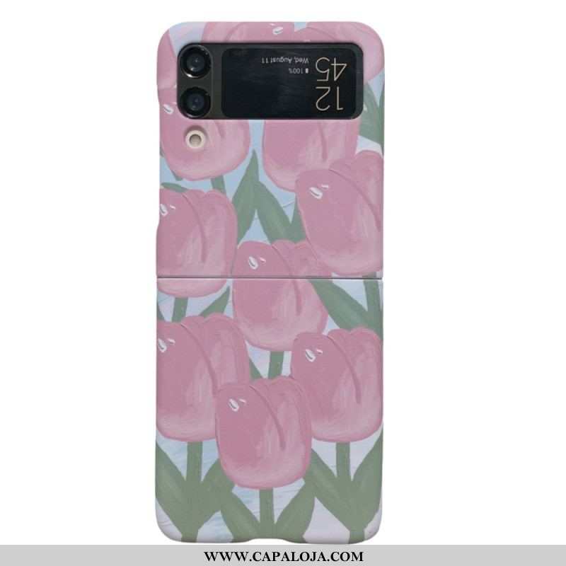 Capa Para Samsung Galaxy Z Flip 4 De Couro Flores