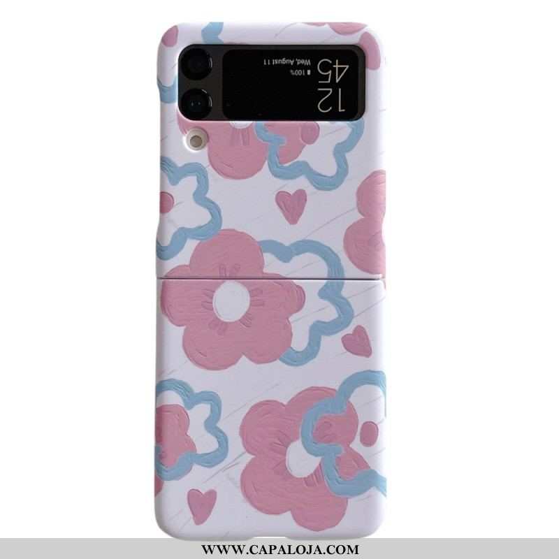 Capa Para Samsung Galaxy Z Flip 4 De Couro Flores Bonitas