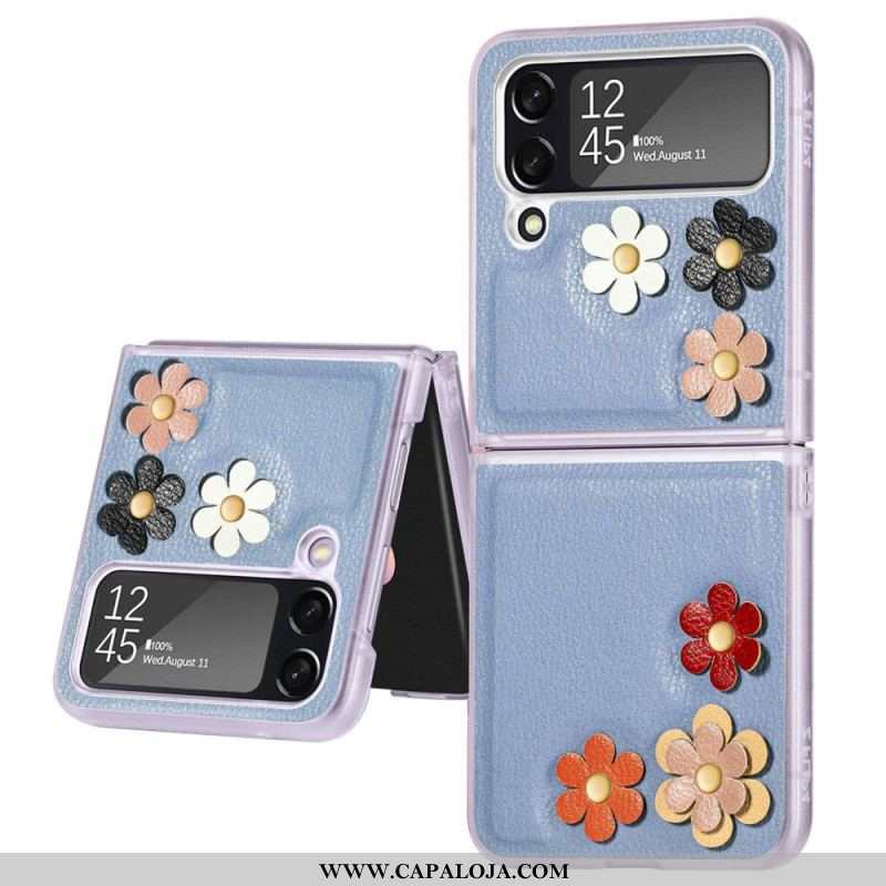 Capa Para Samsung Galaxy Z Flip 4 De Couro Flores De Couro Sintético