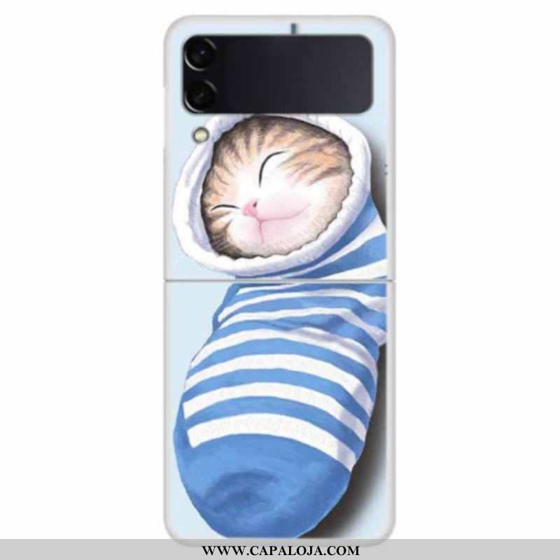 Capa Para Samsung Galaxy Z Flip 4 De Couro Gatinho Dormindo