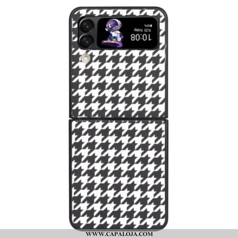 Capa Para Samsung Galaxy Z Flip 4 De Couro Houndstooth