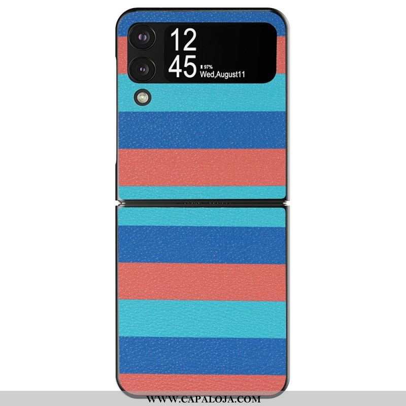 Capa Para Samsung Galaxy Z Flip 4 De Couro Linhas De Couro Sintético