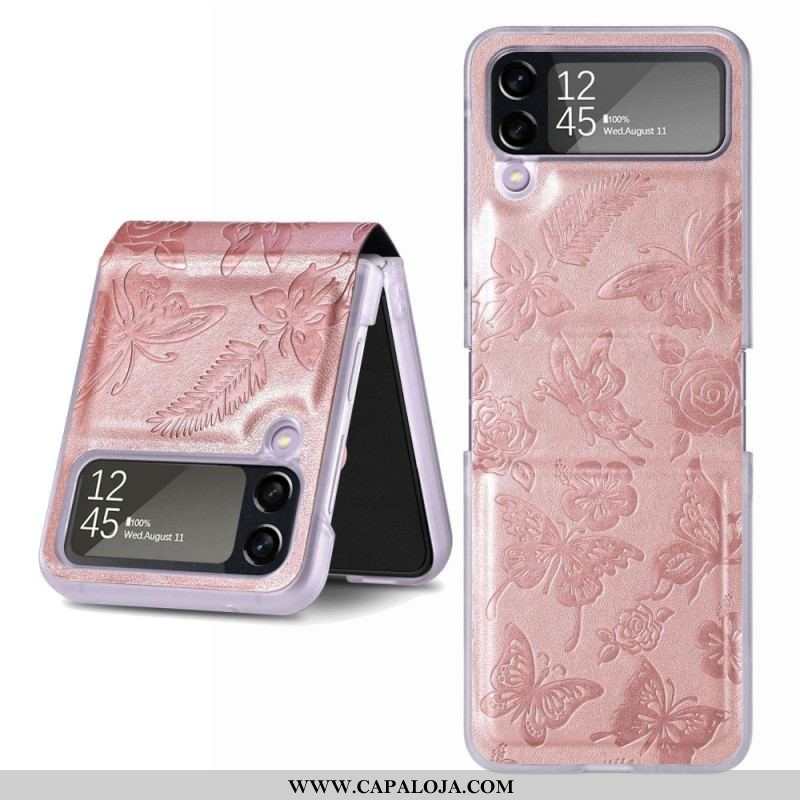 Capa Para Samsung Galaxy Z Flip 4 De Couro Mariposa À Noite