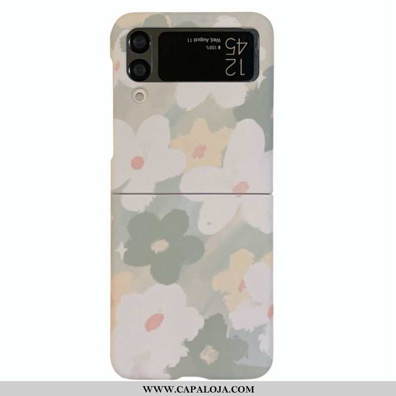 Capa Para Samsung Galaxy Z Flip 4 De Couro Pequenas Margaridas