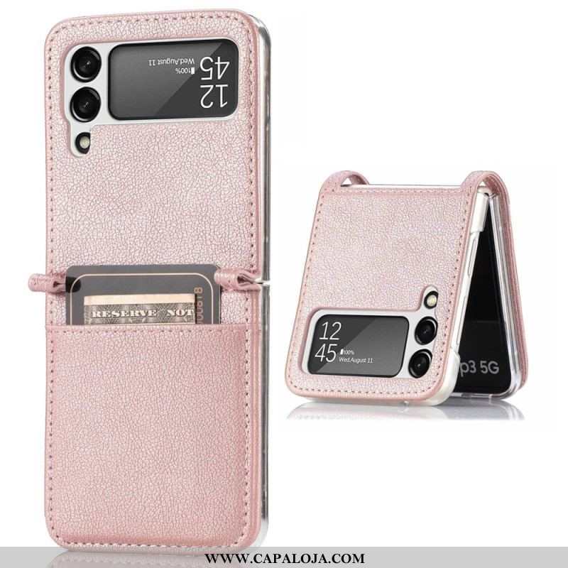 Capa Para Samsung Galaxy Z Flip 4 De Couro Porta-cartões Estilo Litchi Couro